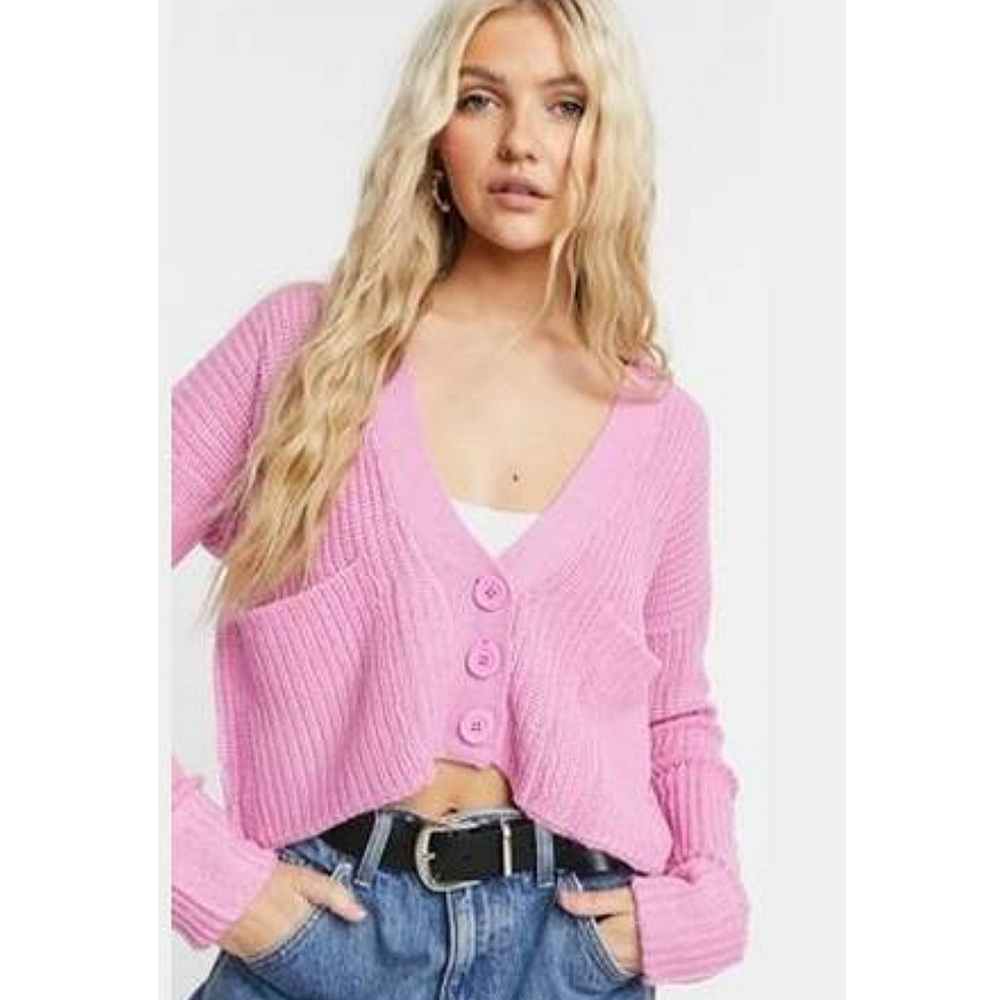 QED London Pink Cropped Cardigan Size 4
